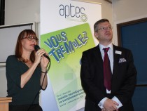 Le professeur Emmanuelle Apartis-Bourdieu, présidente du conseil scientifique de Aptes et Fabrice Barcq, président de Aptes